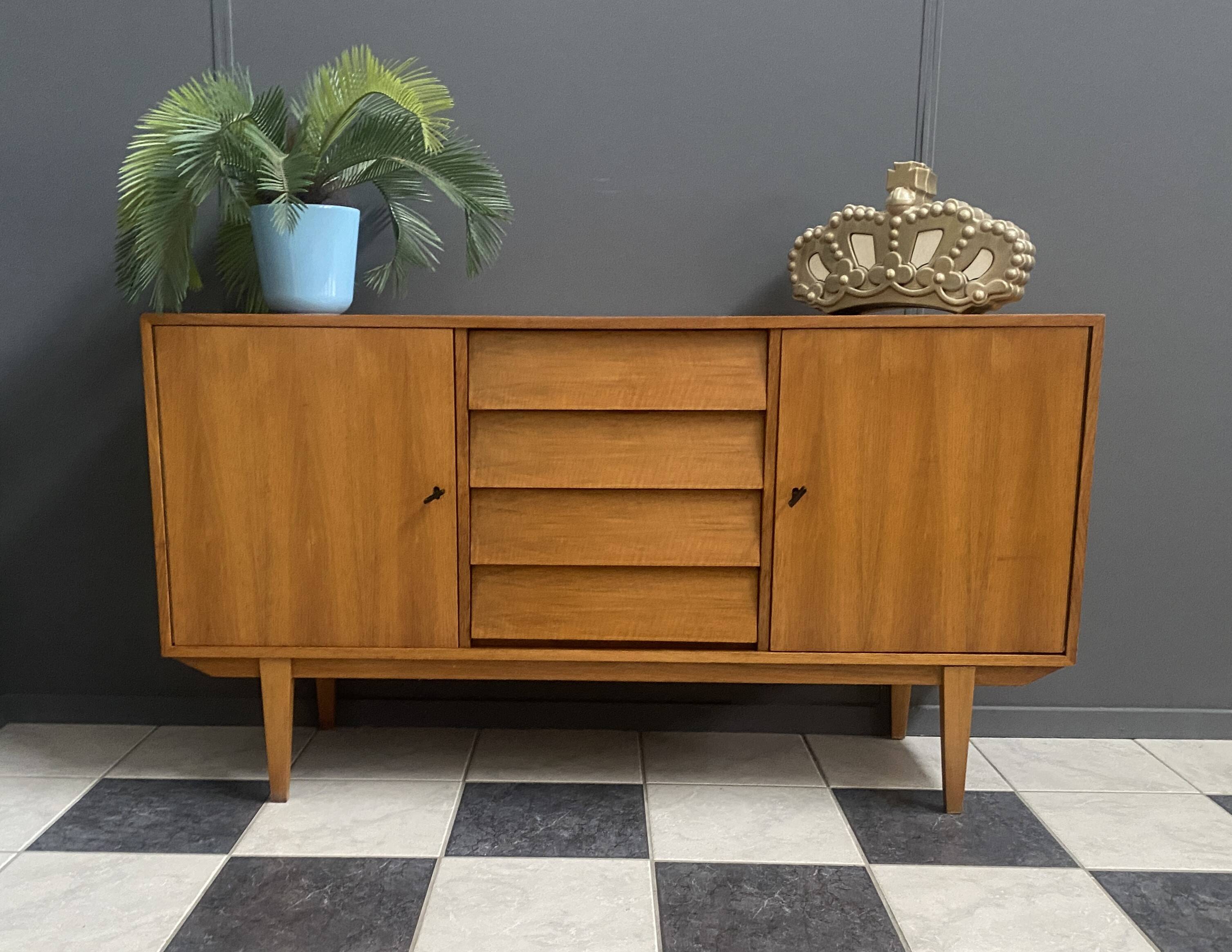 wood sideboard 1960s 2 doors and 4 drawers in the middle