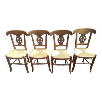 Lot de quatre chaises paillées style Directoire