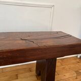 Brutalist Folk Art Bench Solid Oak