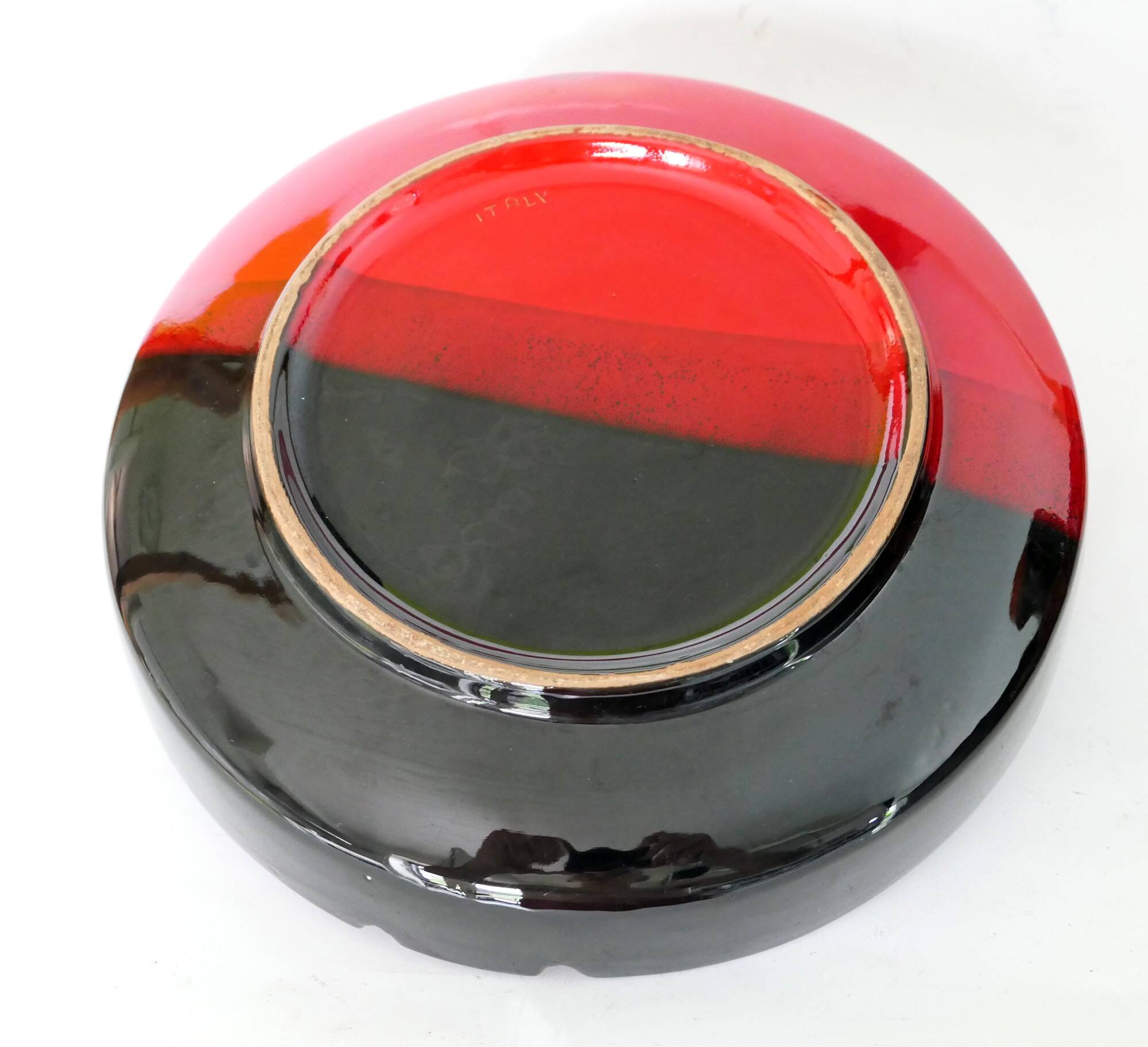 Vintage Italy red orange black ceramic ashtray 1970 Bitossi for Raymor