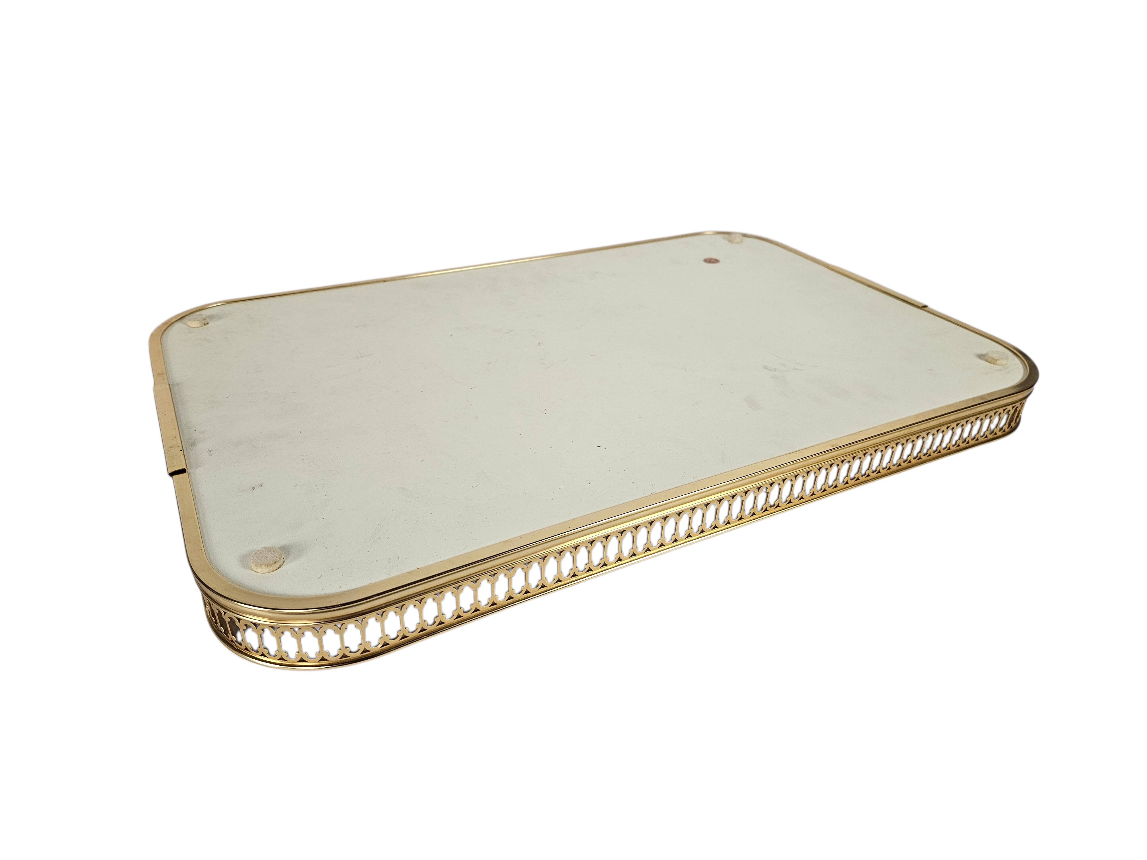 Hollywood Regency tray - brass - glass - Italy - 3rd quarter 20th century