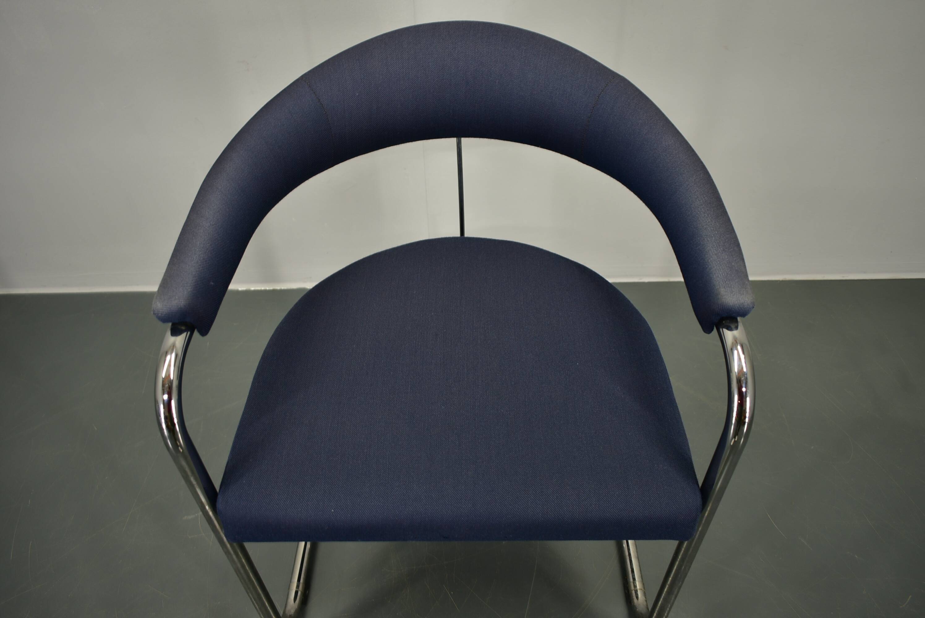 Anton Lorenz for Thonet "Ss33" chrome Armchair in blue fabric , 1970s