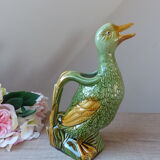 Pitcher zoomorph duck in green and yellow slip