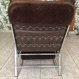 Fauteuil transat à système morris en velours côtelé chocolat vintage