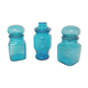 Set of 3 blue glass apothecary jars