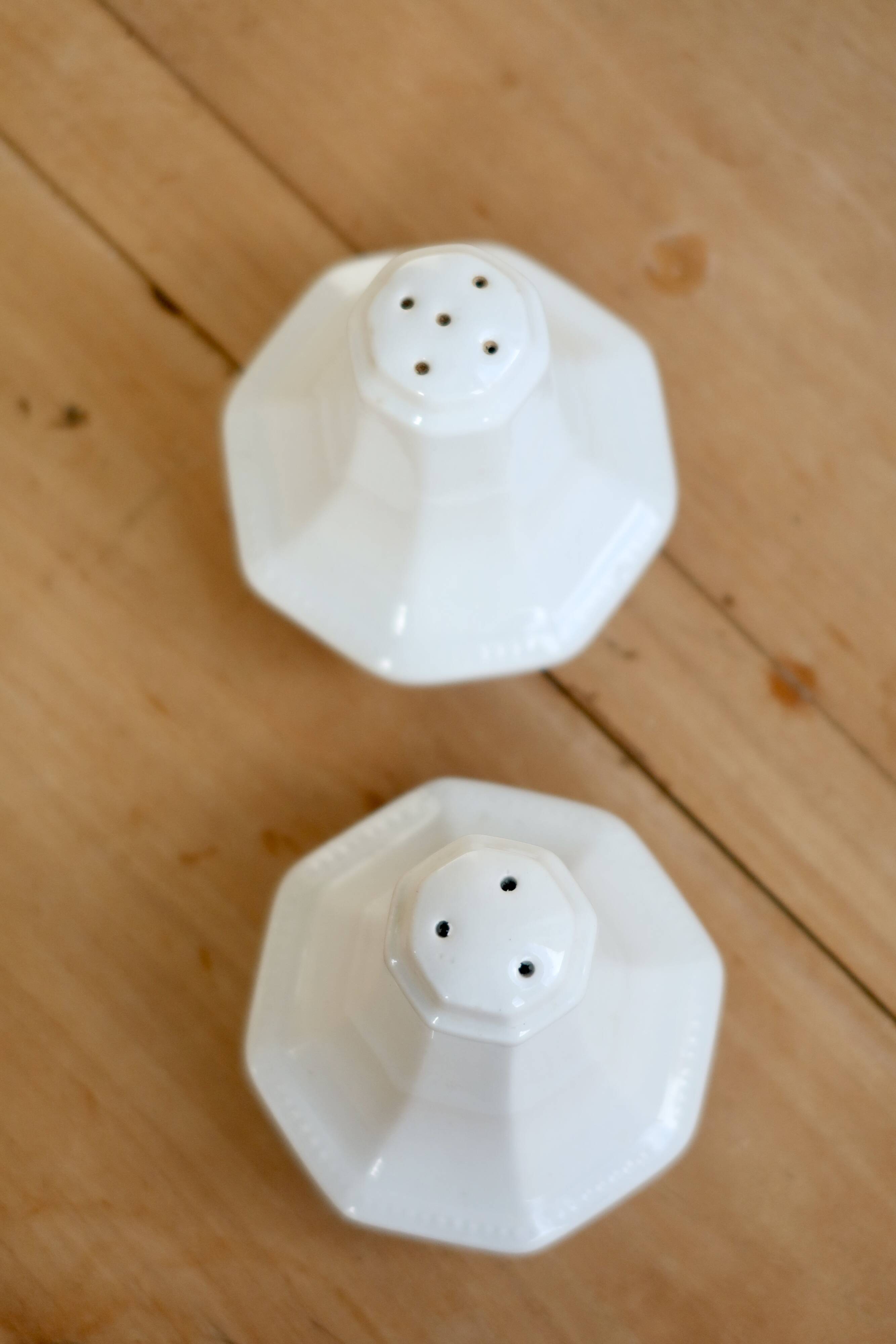 Vintage salt and pepper shakers, English porcelain, Pearl pattern - Johnson Brothers