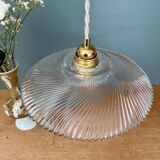 Vintage molded ribbed glass lampshade pendant light - tableware collection -