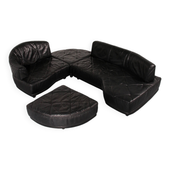 Luxury Black Leather Modular Sofa – 4 Separate Elements.