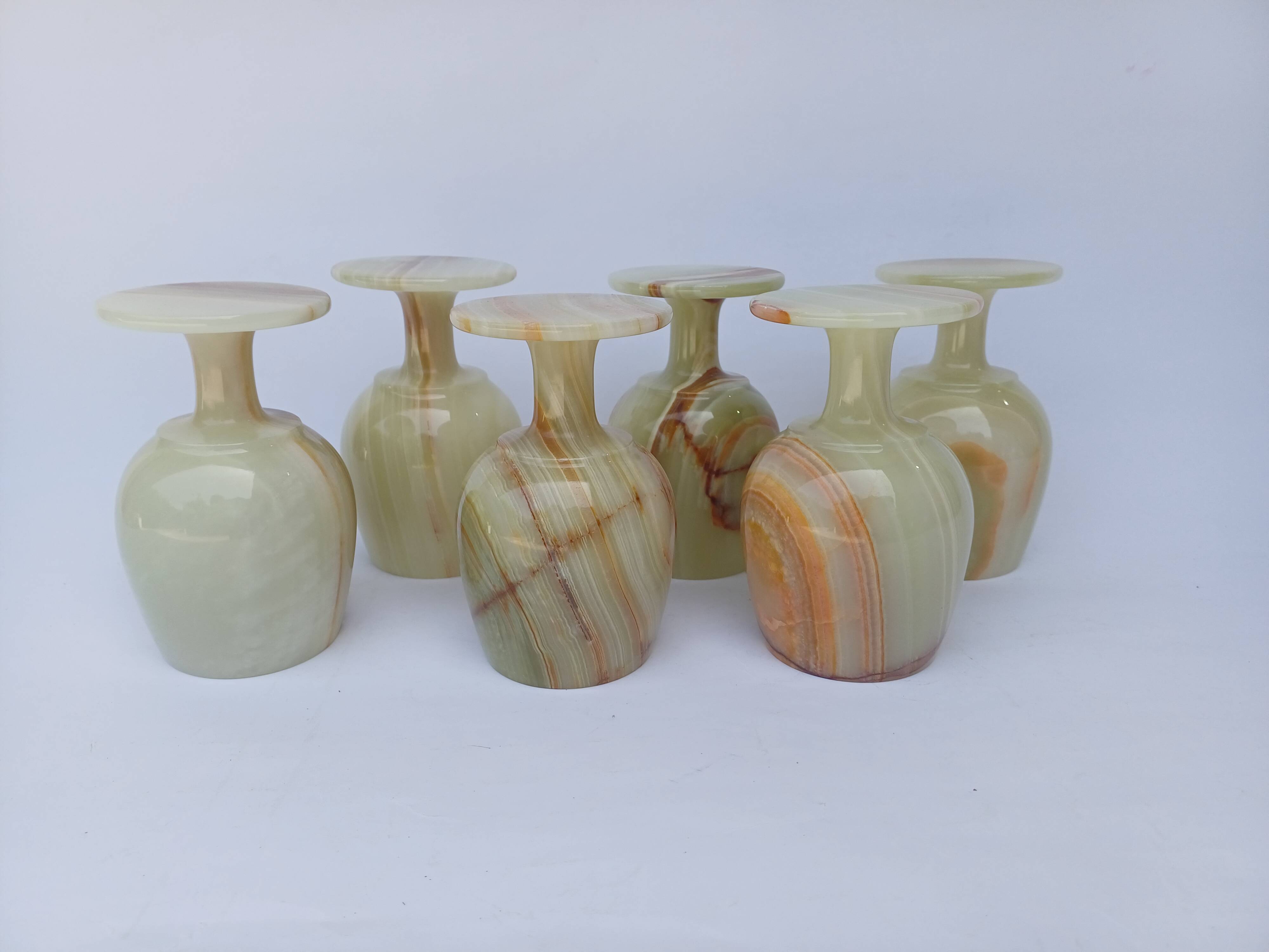 set of 6 green alabaster stone wine goblet stemmed glasses