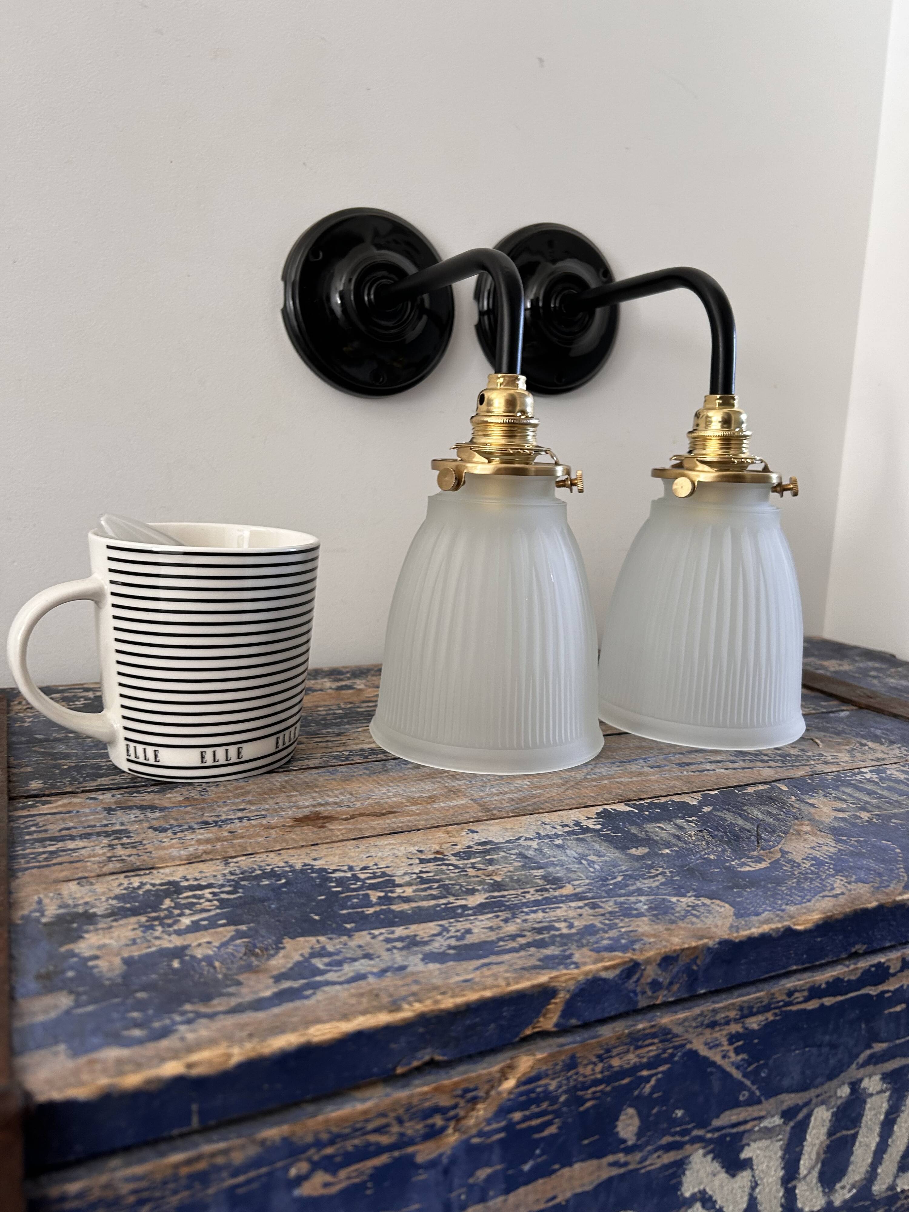 Pair of glass and ceramic wall lights