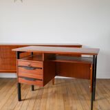 Bureau scandinave en placage chêne métal noir, Design Moderniste, 1960