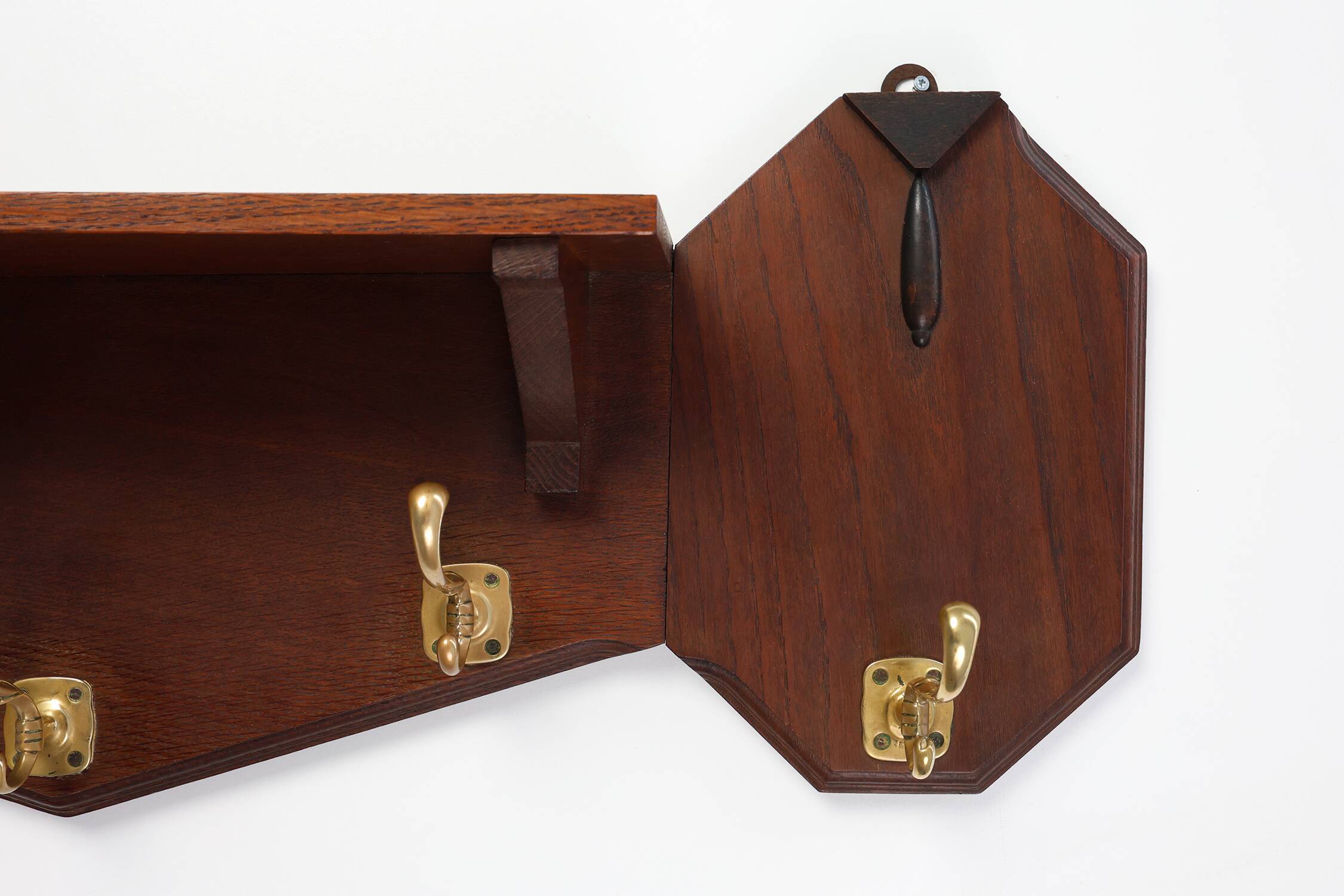 Art Deco coatrack in oak and copper, Belgium 1920s