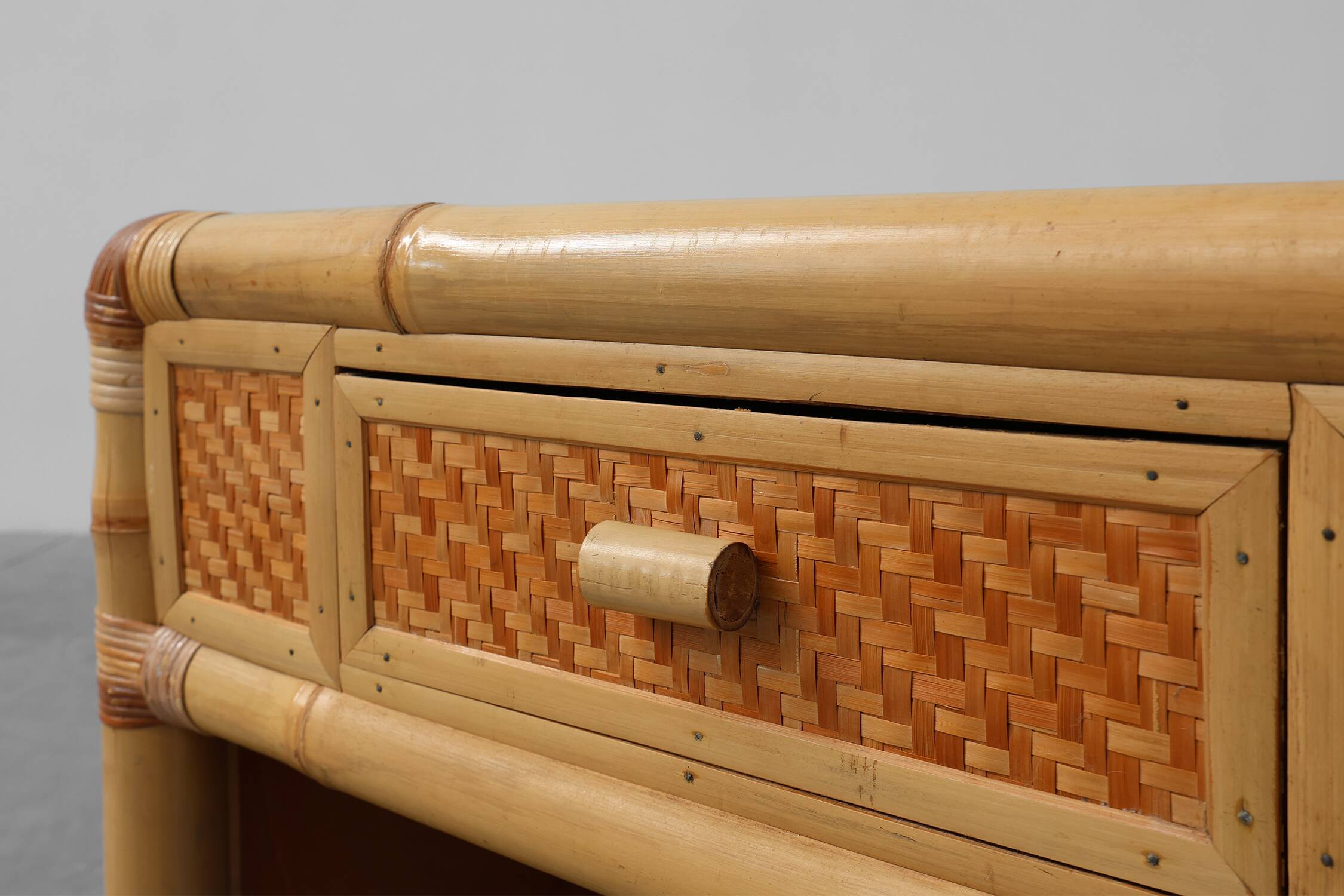 Italian 1970s bamboo and wicker chest of drawers or nightstand