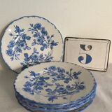 6 assiettes à dessert, motif bleu vaisselle ancienne