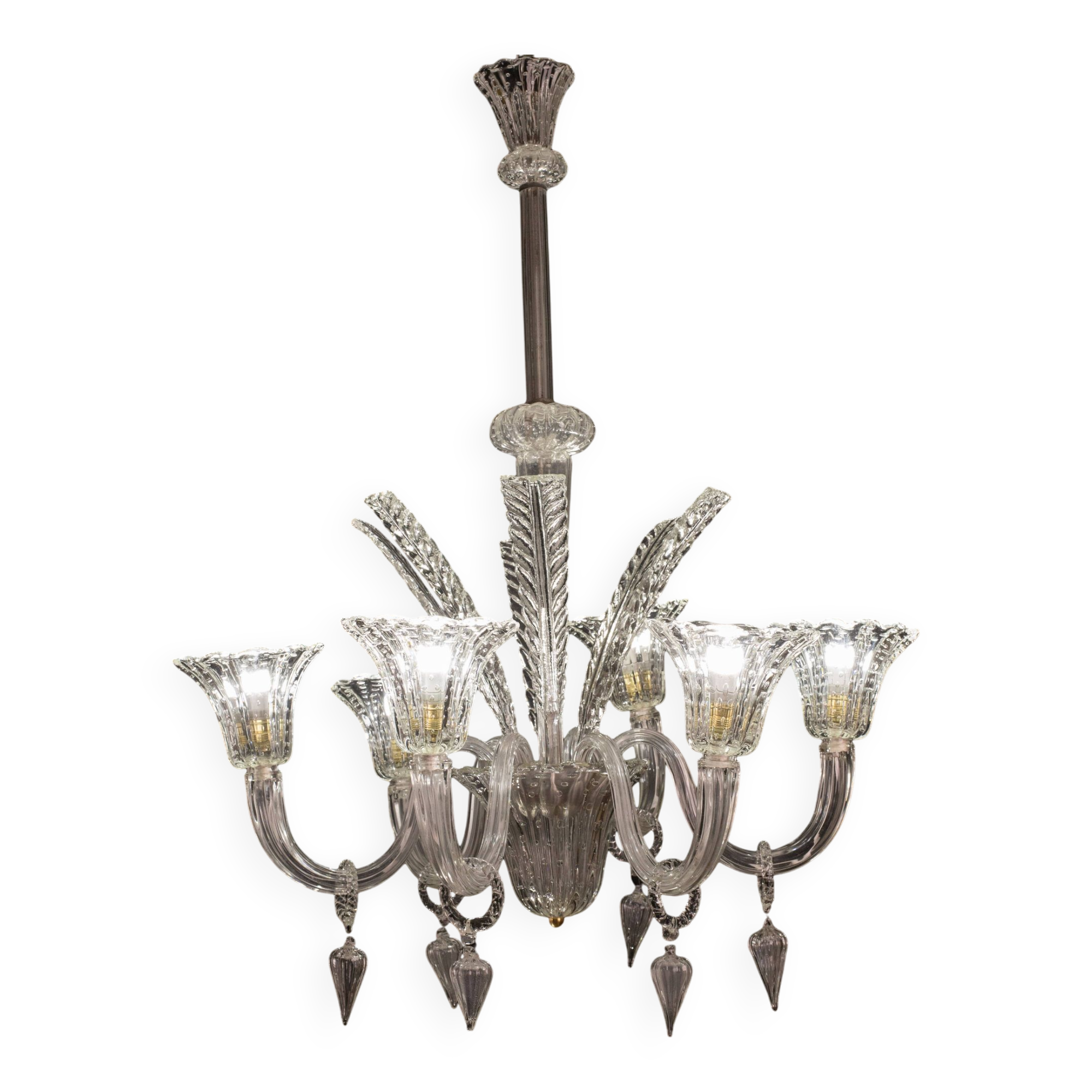 Extraordinary Art Decò Barovier e Toso Chandelier, Murano “Bubble” Glass, 1940s