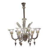 Extraordinary Art Decò Barovier e Toso Chandelier, Murano “Bubble” Glass, 1940s