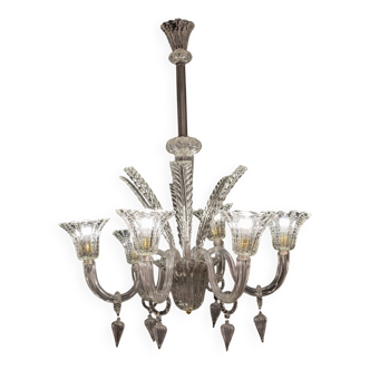 Extraordinary Art Decò Barovier e Toso Chandelier, Murano "Bubble" Glass, 1940s