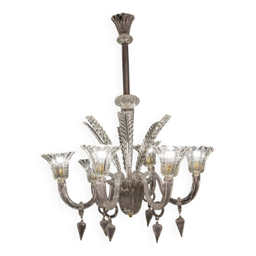 Extraordinary Art Decò Barovier e Toso Chandelier, Murano “Bubble” Glass, 1940s