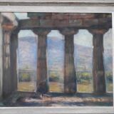 Old painting depicting a landscape with ancient columns