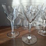 6 crystal water/wine glasses with flat ribs, vintage