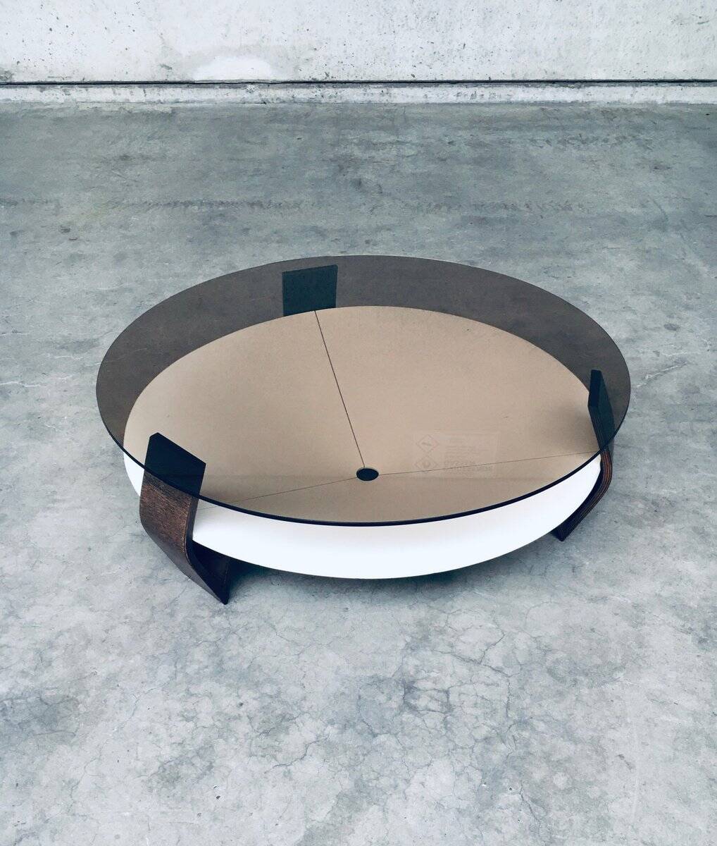 Mid-Century Modern Dutch Wenge & Smoke Glass Coffee Table, Netherlands, 1960s