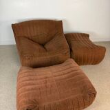 Armchair and two poufs – Annie Hiéronimus for Cinna – Corduroy velvet