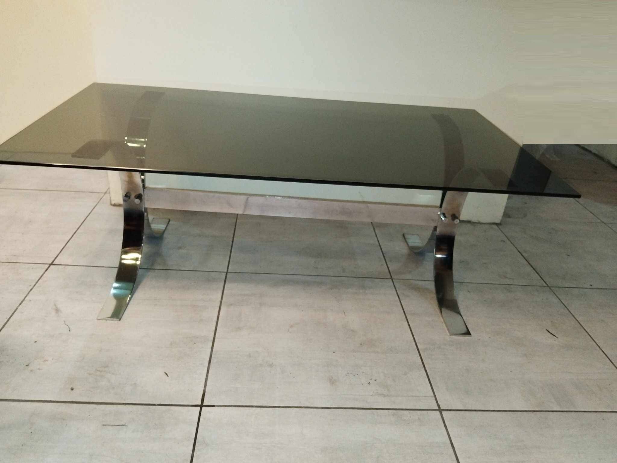 70's chrome metal and smoked glass coffee table