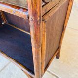 Vintage two-tier bamboo and rattan shelf with storage, Circa 1960