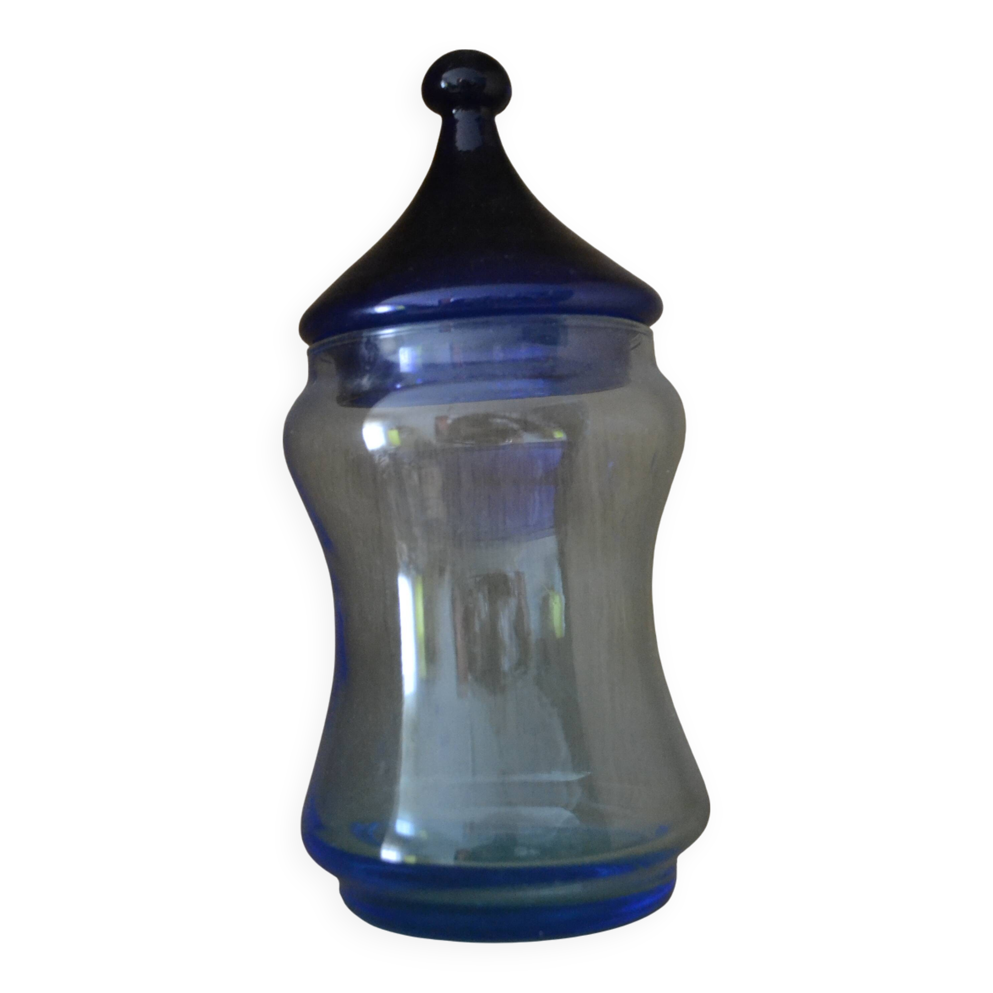 Pot en verre bleu