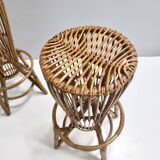 Pair of Postmodern Italian Round Bamboo Stools in the style of Agnoli