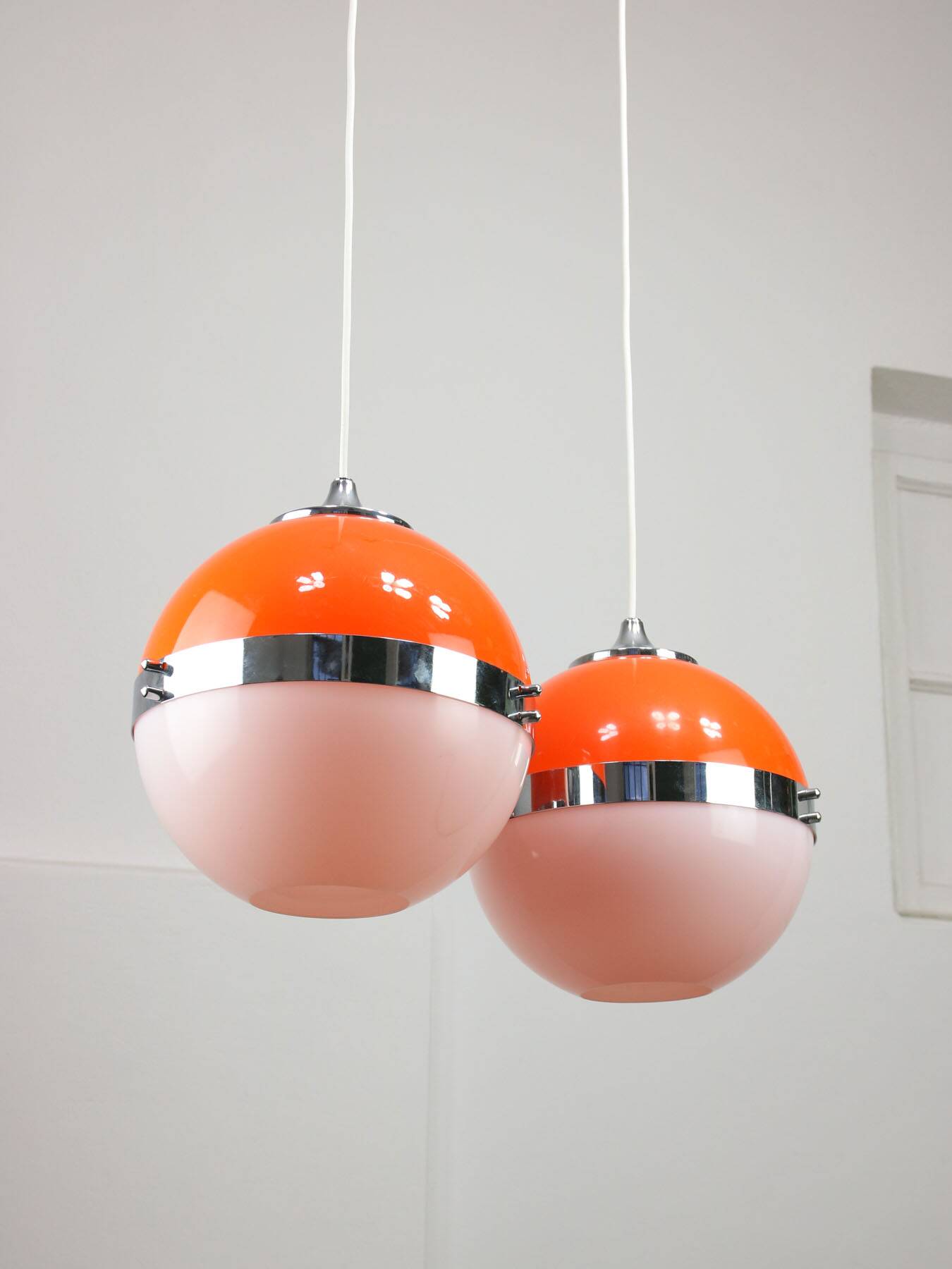 Space Age Italian Orange Pendant Lamps, Set of 2