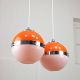 Space Age Italian Orange Pendant Lamps, Set of 2