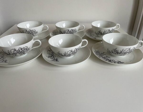 Service de 6 tasses + sous-tasses Françoise Adnet “Corail Noir” – Porc