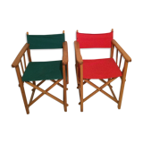Paire de fauteuils pliant en bois et toile vintage, années 1970