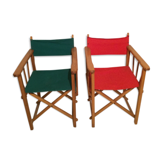 Paire de fauteuils pliant en bois et toile vintage, années 1970