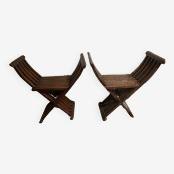 Pair of antique armchairs type savonarola, foldable in x