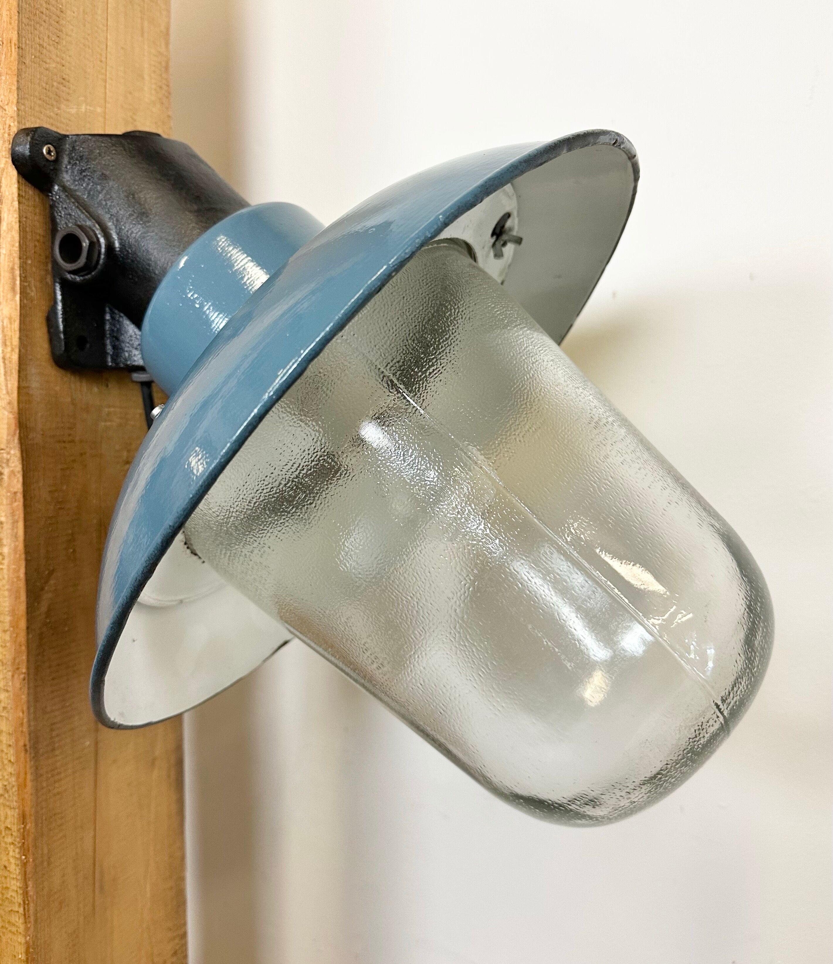 Industrial Blue Painted Factory Lamp Wall Light from Elektrosvit, 1960s