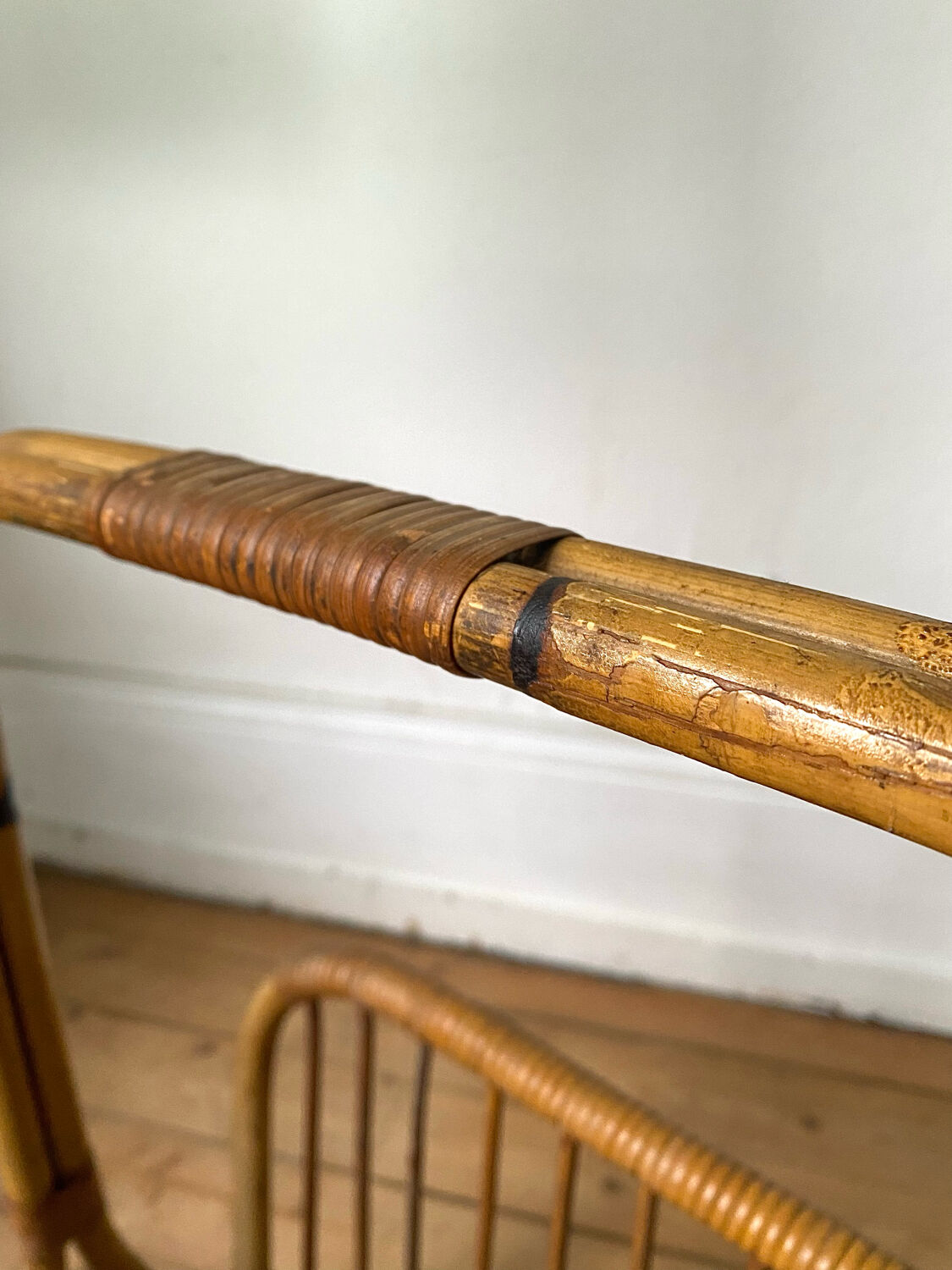 Vintage rattan magazine holder