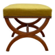 Tabouret curule ancien — noyer, tissu chartreuse, clous laiton