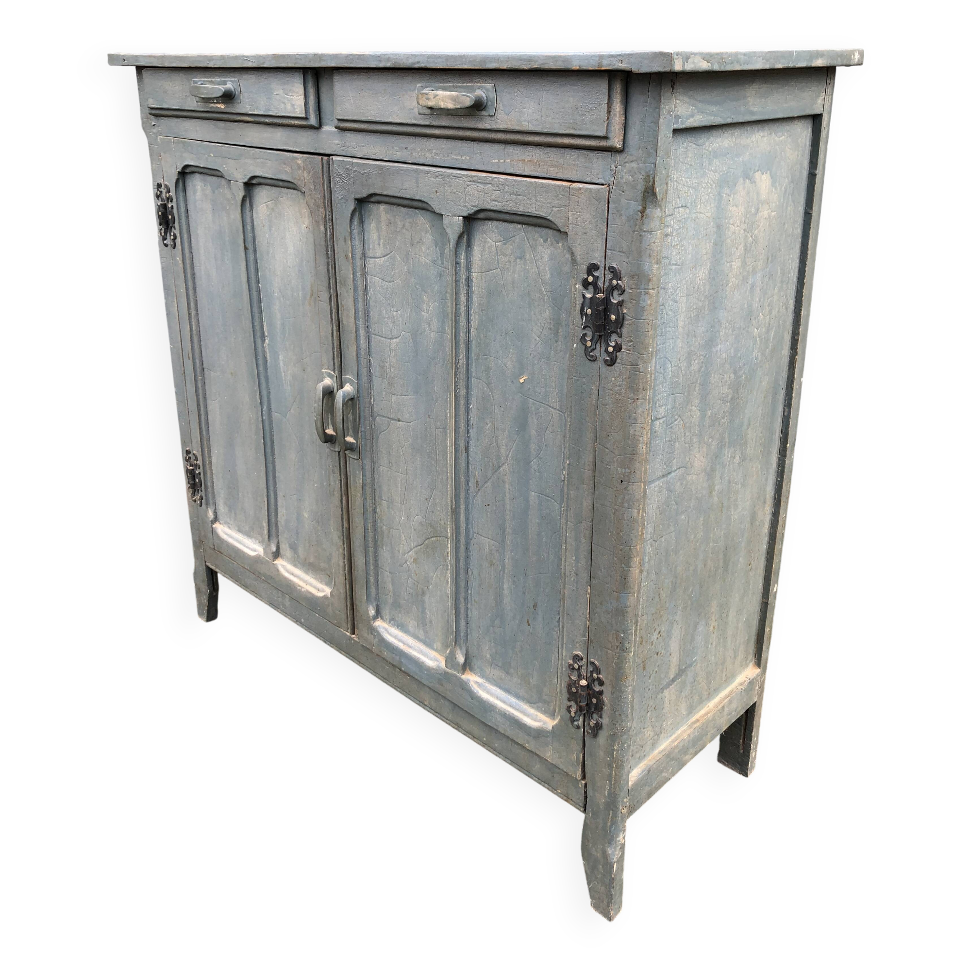 Parisian sideboard painted in blue with 2 doors and 2 drawers.