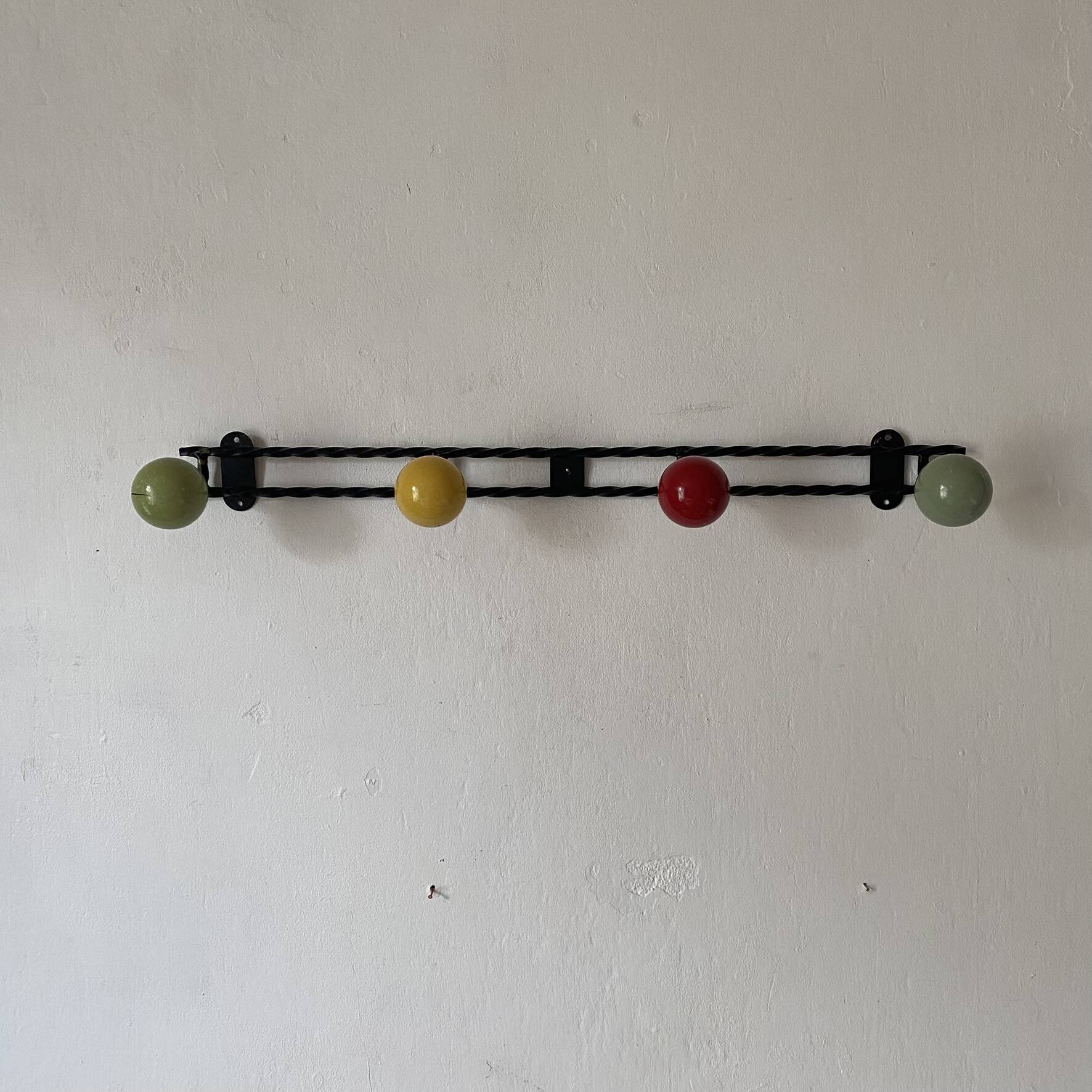 Vintage wooden coat rack balls