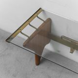Wall coat rack in wood and glass, 1950s vintage modernism