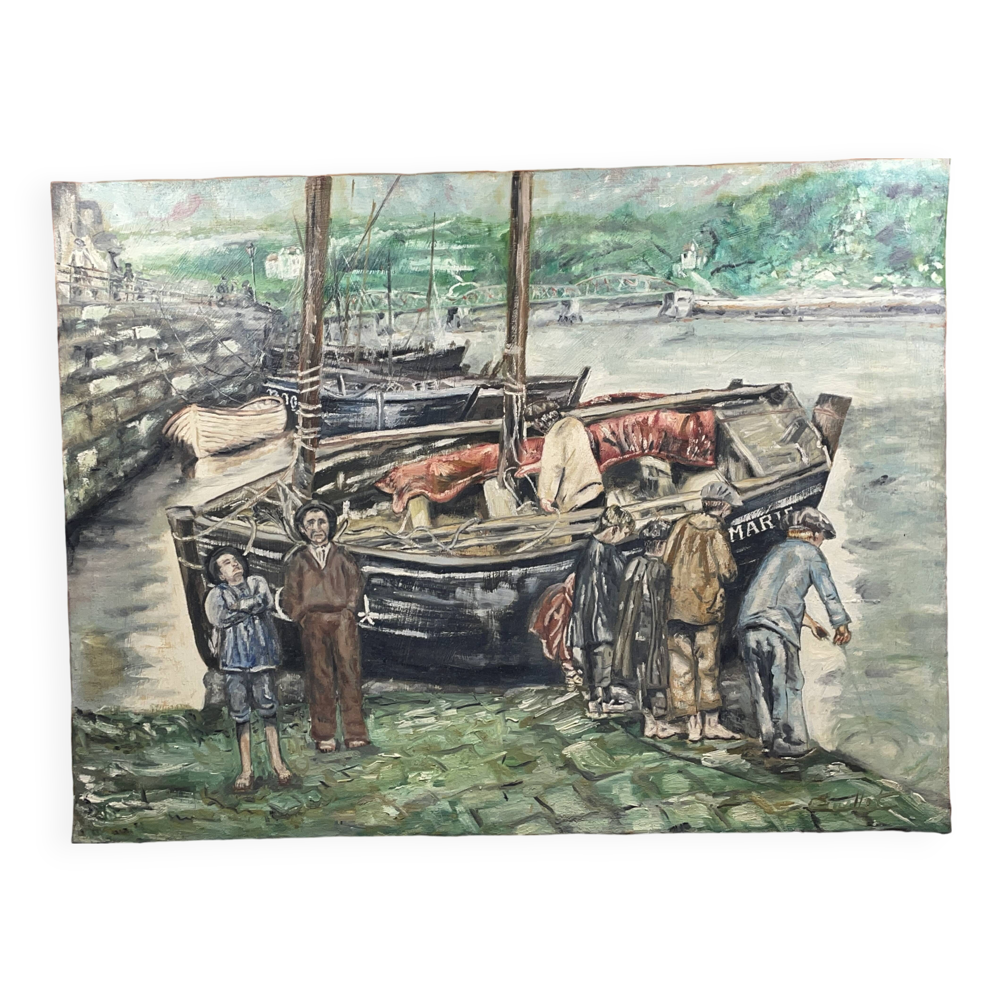 old marine, oil on canvas, M. Guillet! Audierne around the Agres