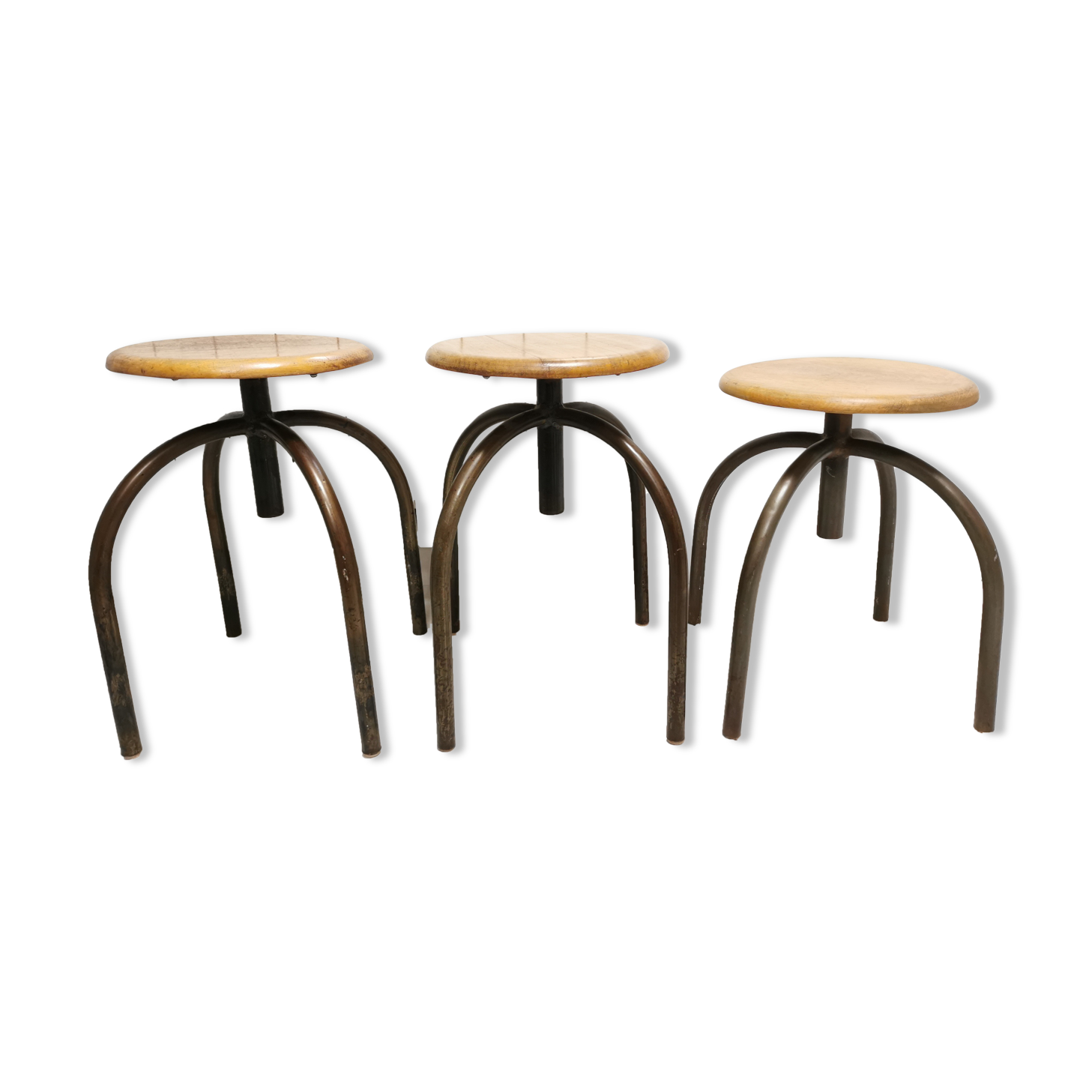 Set of 3 vintage stools of industrial style, medical office
