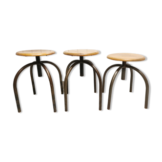 Set of 3 vintage stools of industrial style, medical office