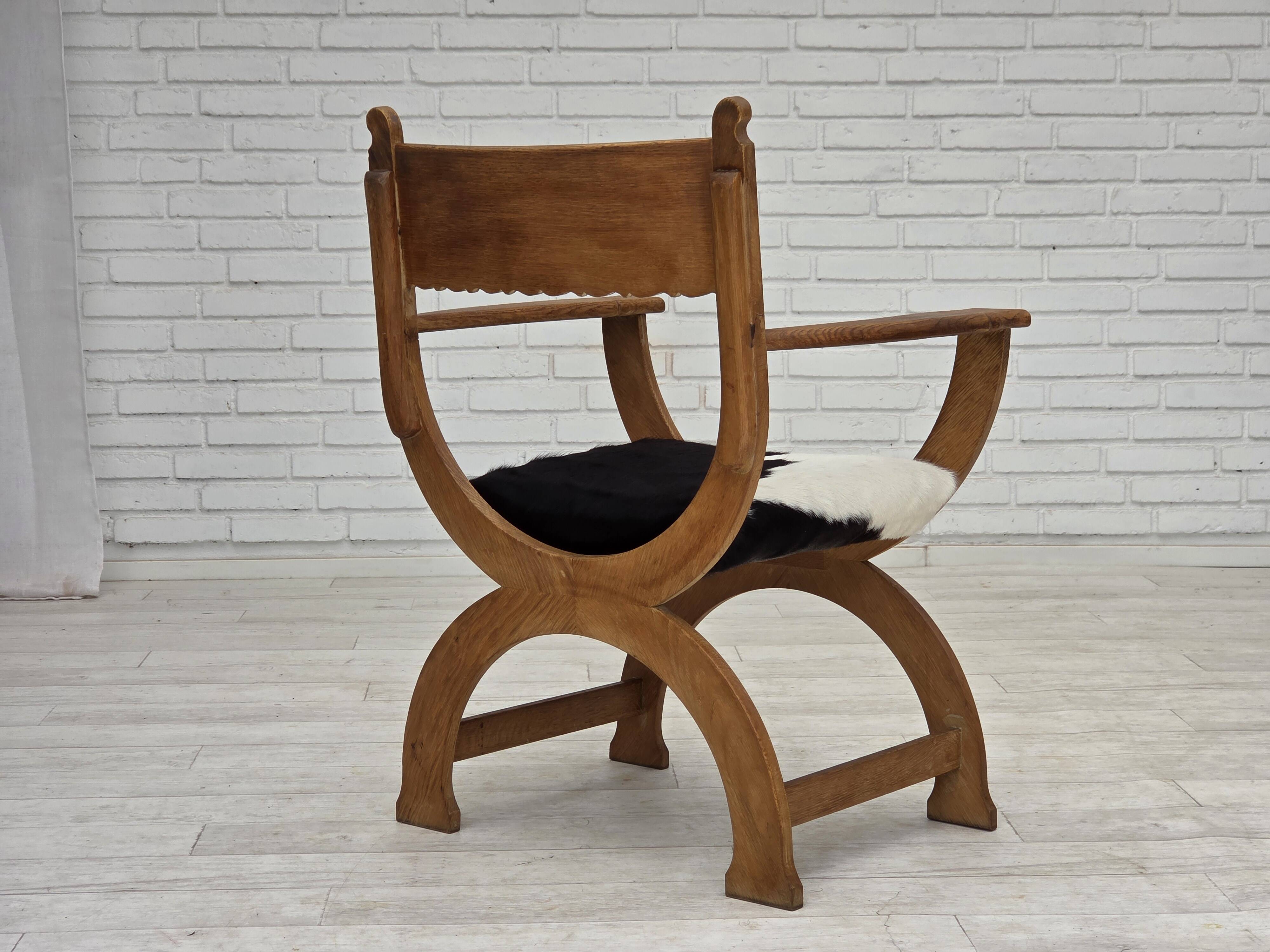 1960s, Danish armchair, completely reupholstered, furniture cowhide, oak.