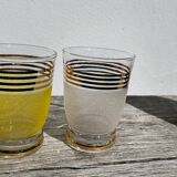 6 multicolored and gold glasses 1950