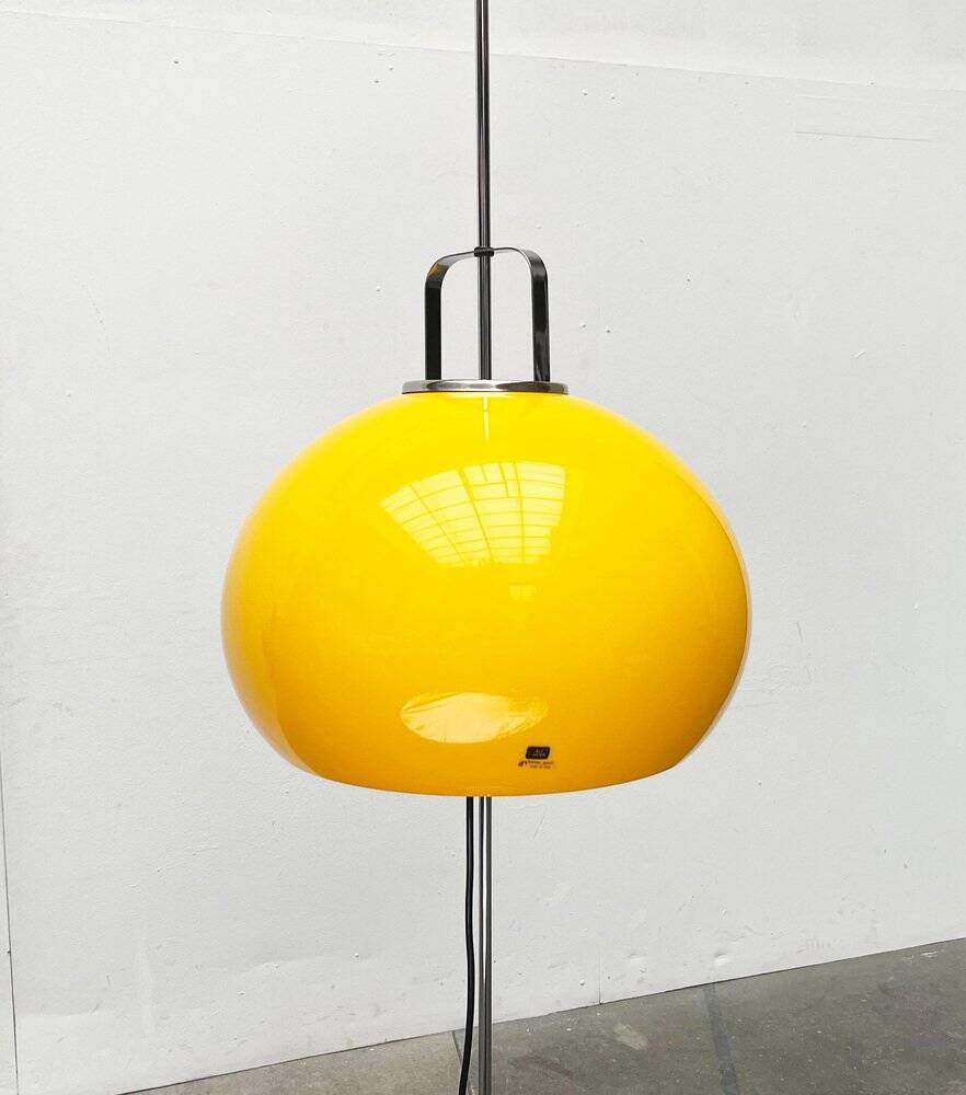 Italian yellow Lucerna floor lamp from the Space Age era, mid-century by Guzzini, 1960s.