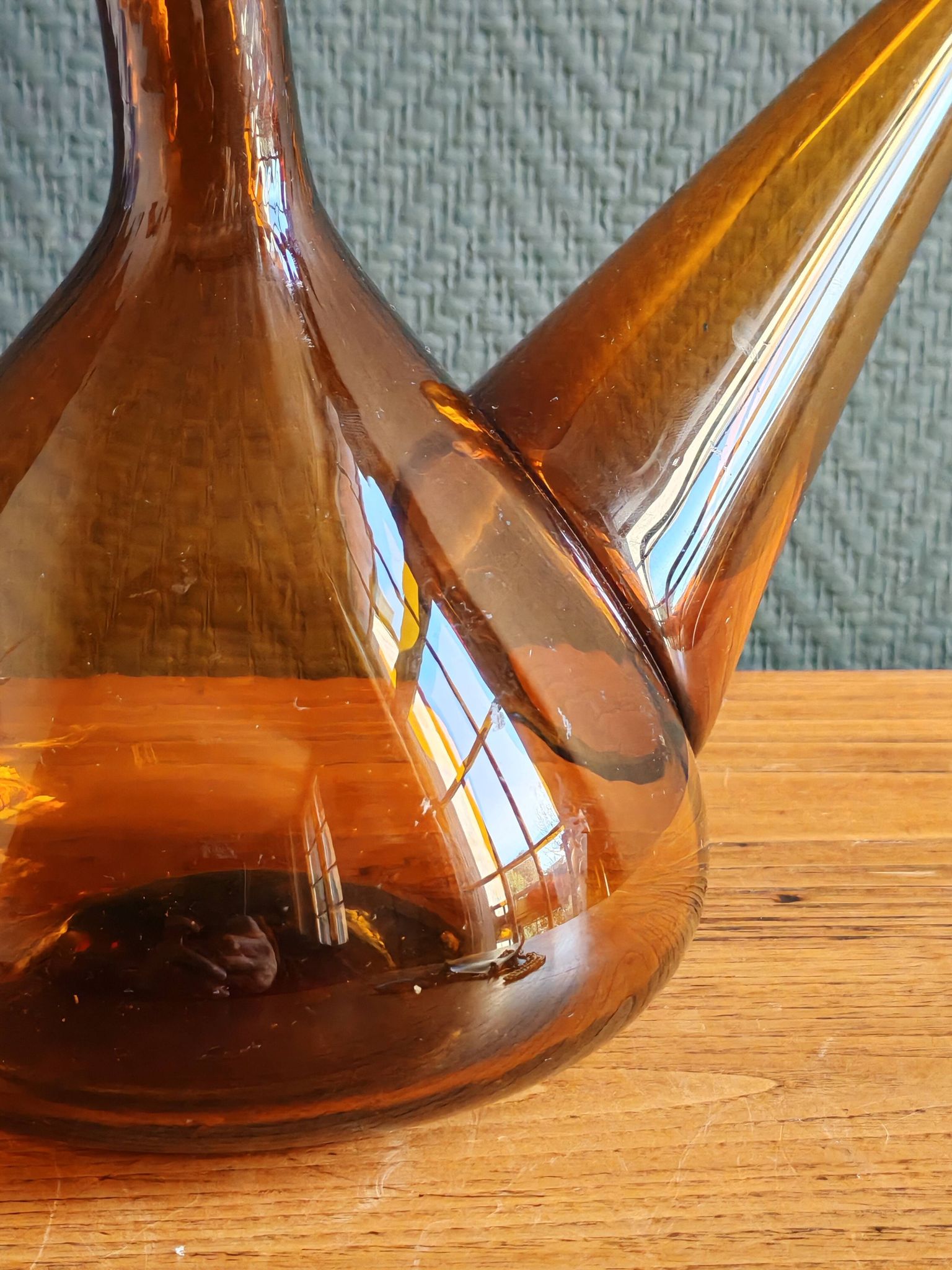 Vintage Amber Glass Wine Carafe - Artisan Decanter in Porron Style