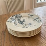 Set of plates birds and flowers Fauvette signed Luneville
